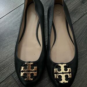 Tory Burch Black Leather Dress Flats - 9.5 in like new condition